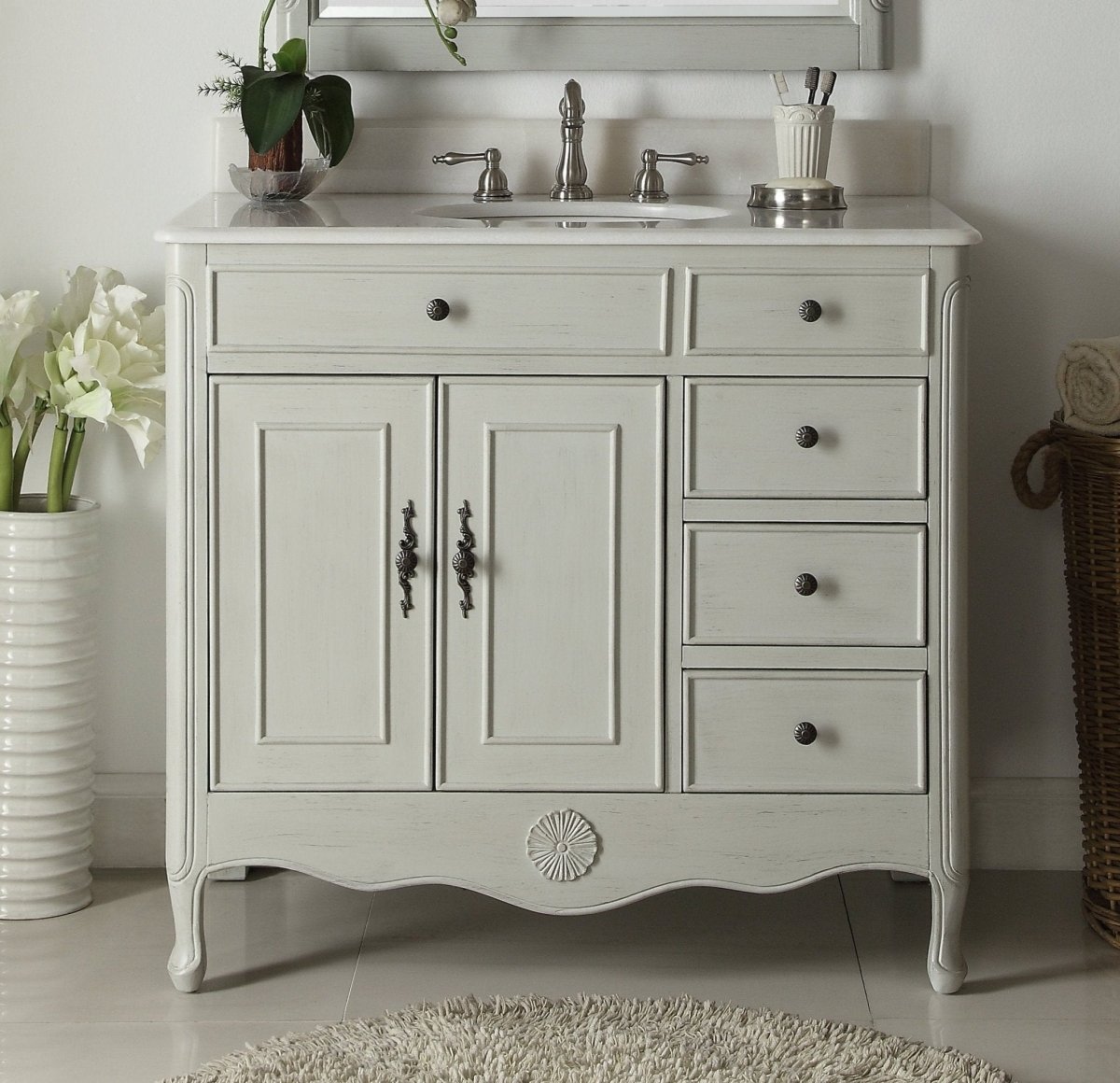 38" Benton Collection Distressed Gray Cottage Style Daleville Bathroom Sink Vanity HF-837CK - Bentoncollections