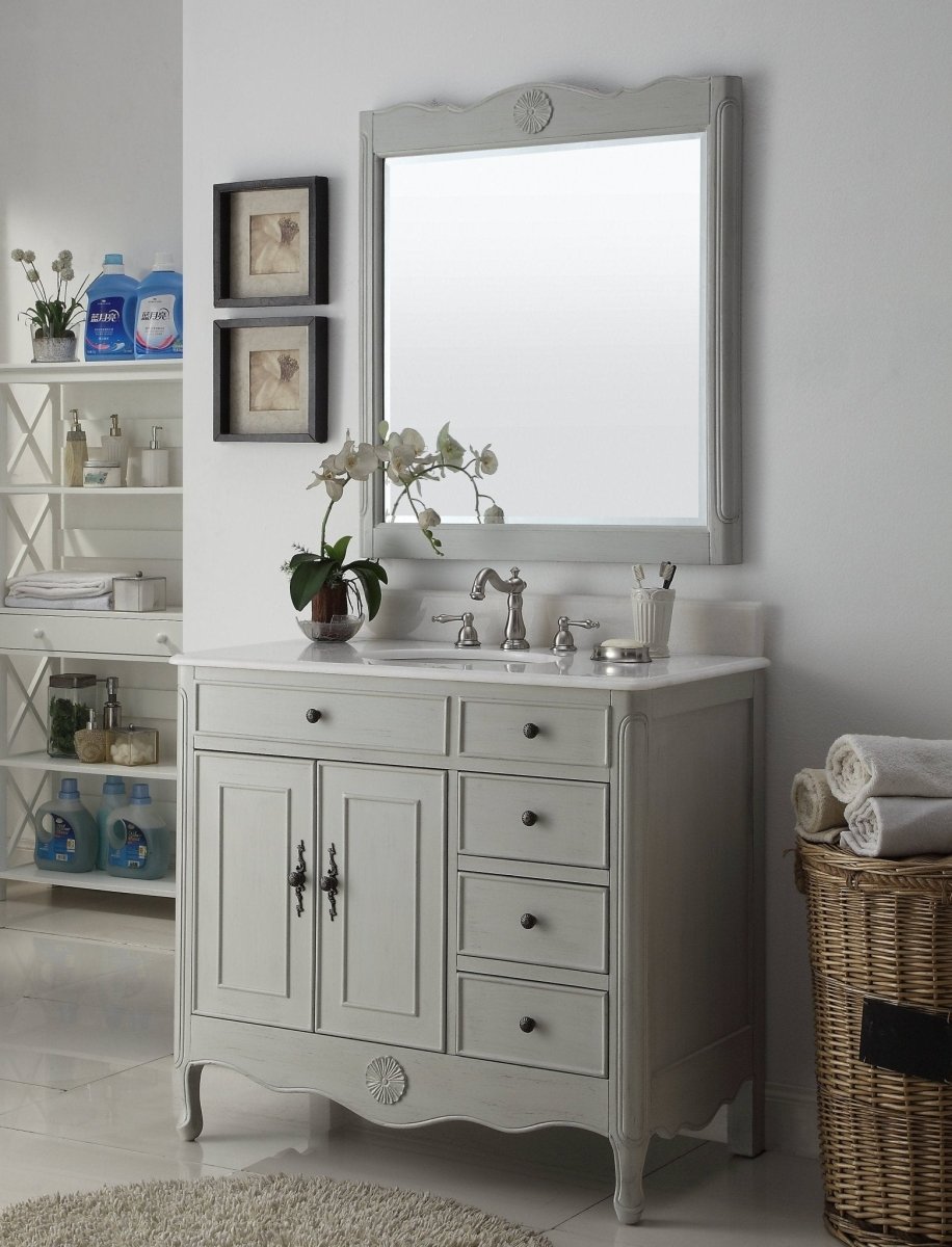 38" Benton Collection Distressed Gray Cottage Style Daleville Bathroom Sink Vanity HF-837CK - Bentoncollections