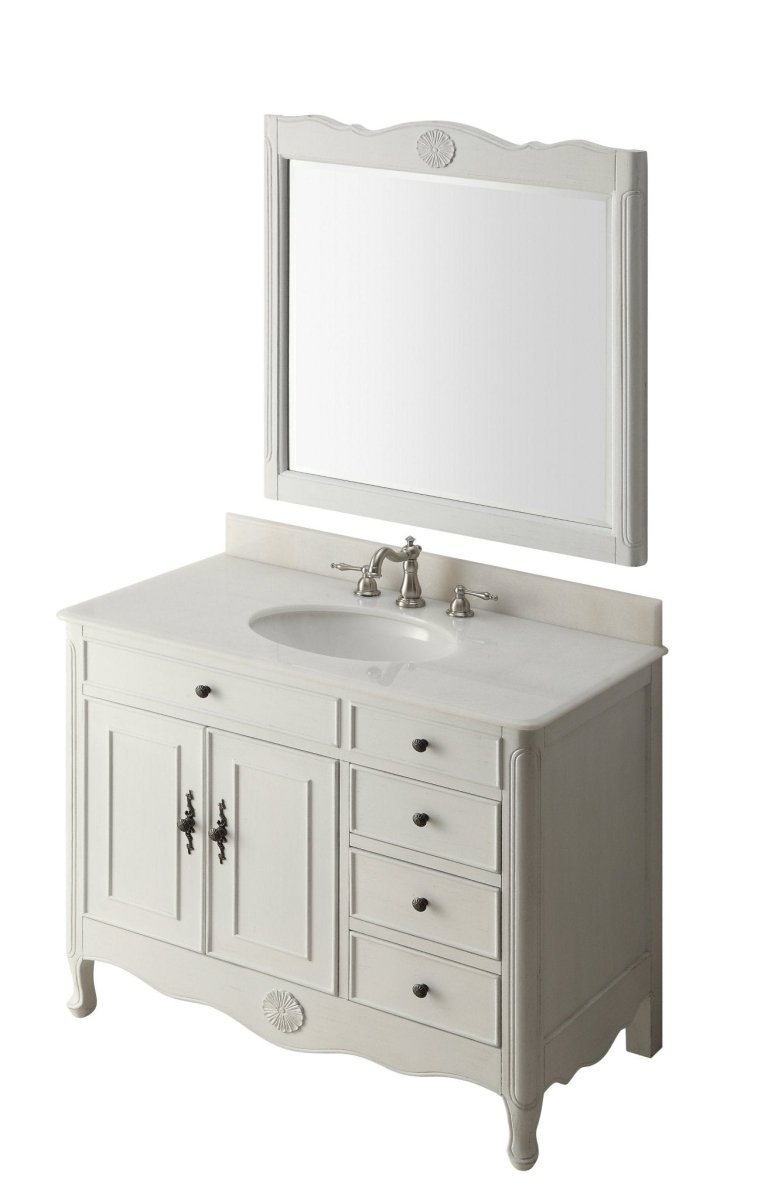 38" Benton Collection Distressed White Cottage Style Daleville Bathroom Sink Vanity HF-837AW - Bentoncollections