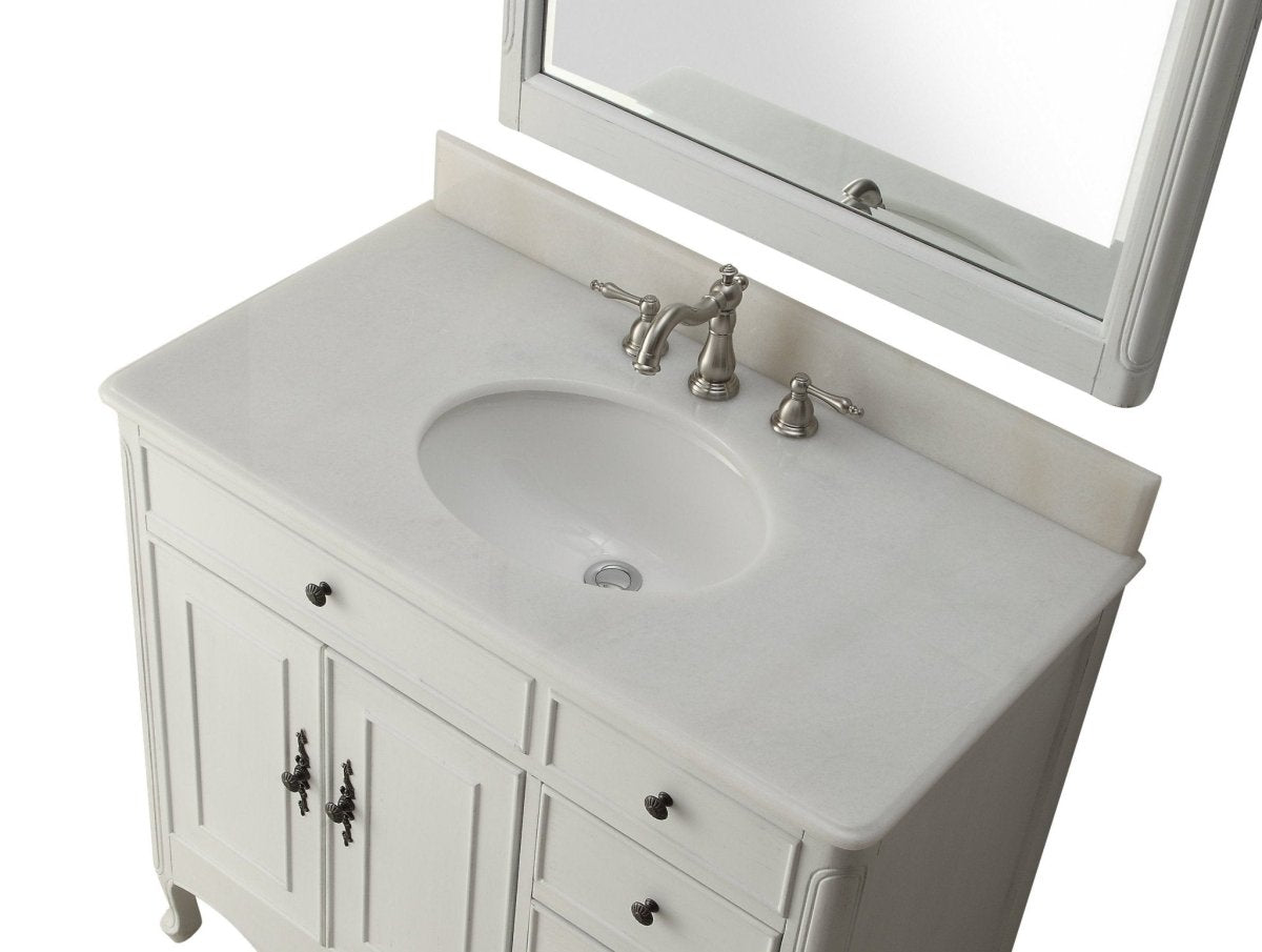 38" Benton Collection Distressed White Cottage Style Daleville Bathroom Sink Vanity HF-837AW - Bentoncollections