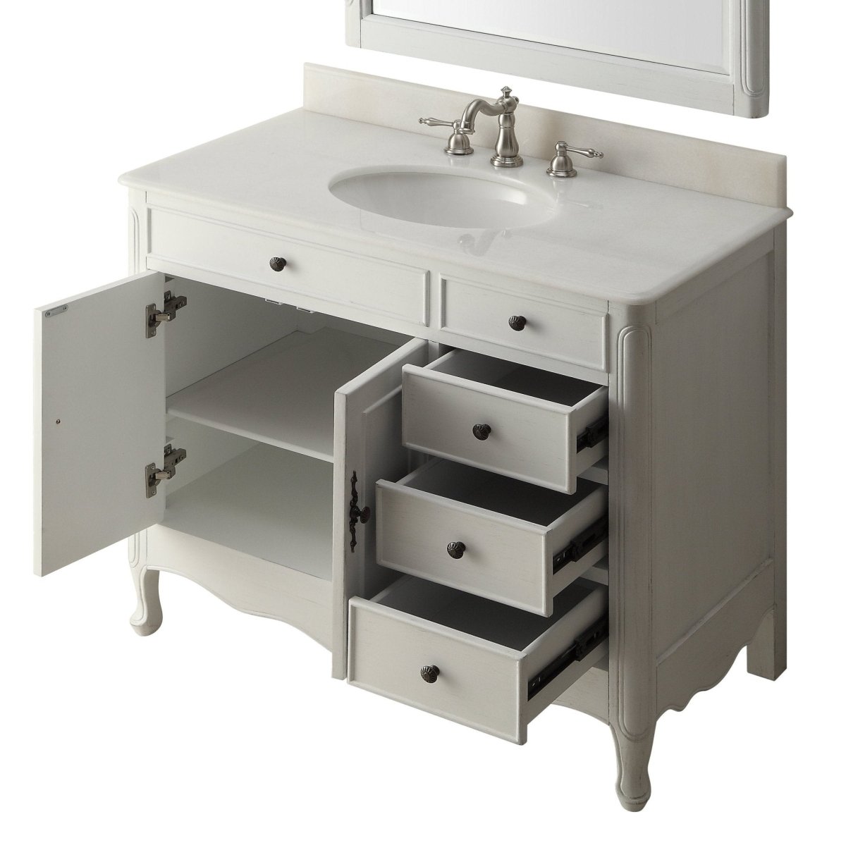 38" Benton Collection Distressed White Cottage Style Daleville Bathroom Sink Vanity HF-837AW - Bentoncollections