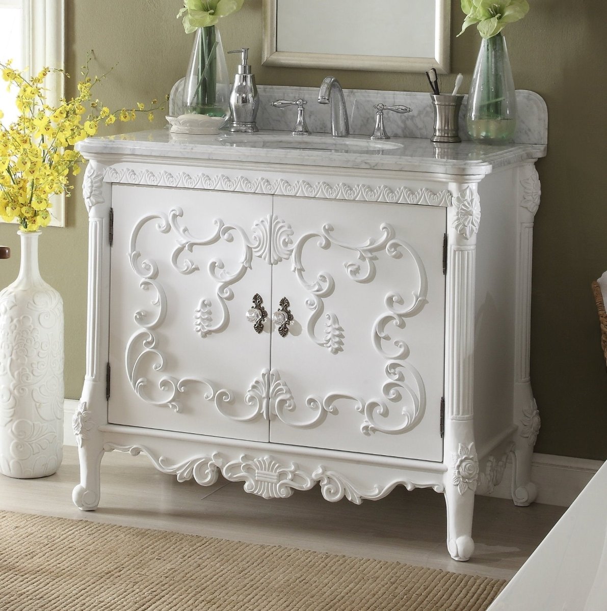40" Benton Collection Bellissimo Bathroom Vanity with Italian Carrara Marble - # HF-1091RA - Bentoncollections