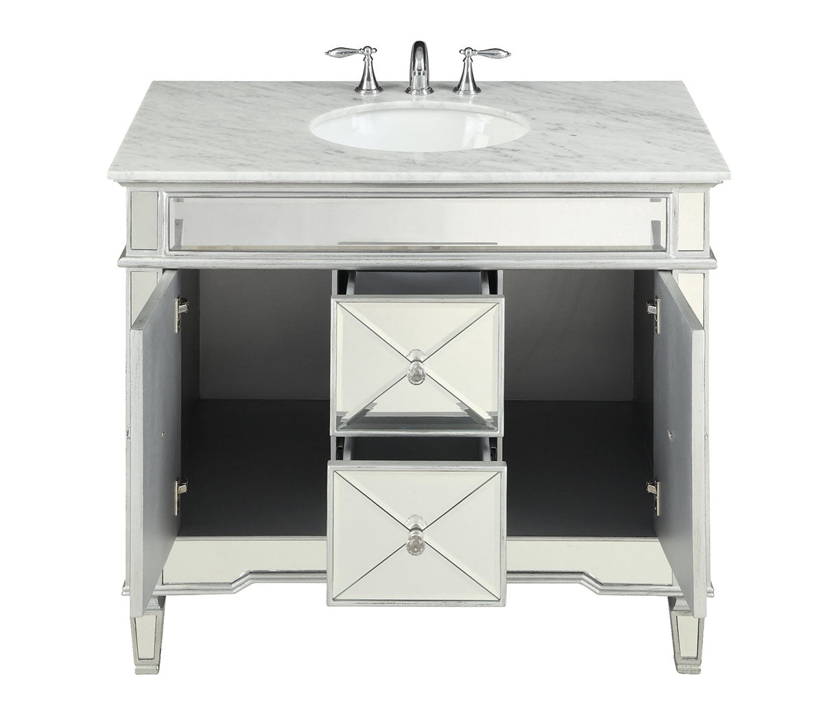 40" Benton Collection Mirrored Style Adelia Single Sink Bathroom Vanity with Carrara Top DH-13Q332 - Bentoncollections