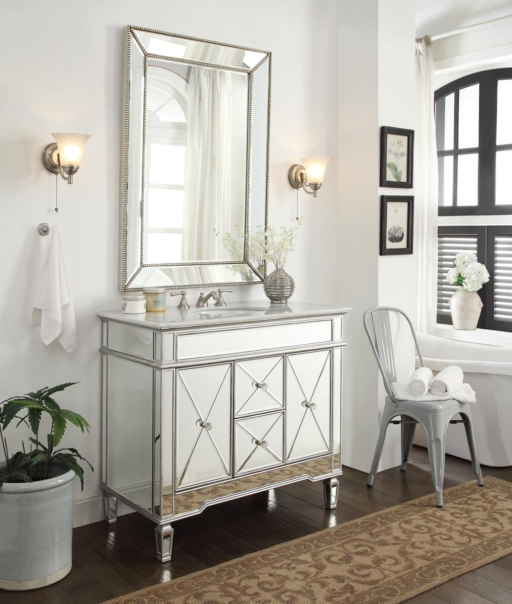 40" Benton Collection Mirrored Style Adelia Single Sink Bathroom Vanity with Carrara Top DH-13Q332 - Bentoncollections