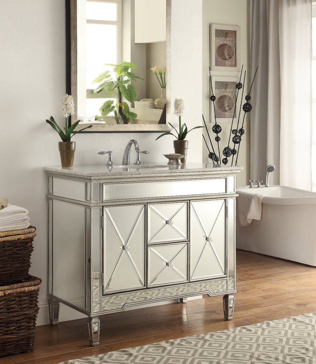 40" Benton Collection Mirrored Style Adelia Single Sink Bathroom Vanity with Carrara Top DH-13Q332 - Bentoncollections