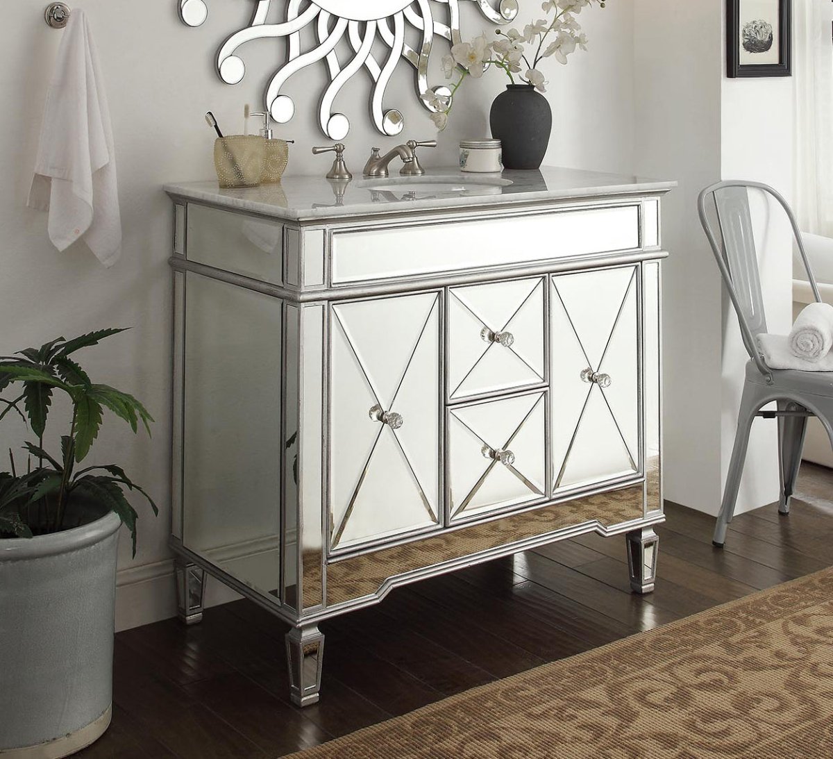 40" Benton Collection Mirrored Style Adelia Single Sink Bathroom Vanity with Carrara Top DH-13Q332 - Bentoncollections