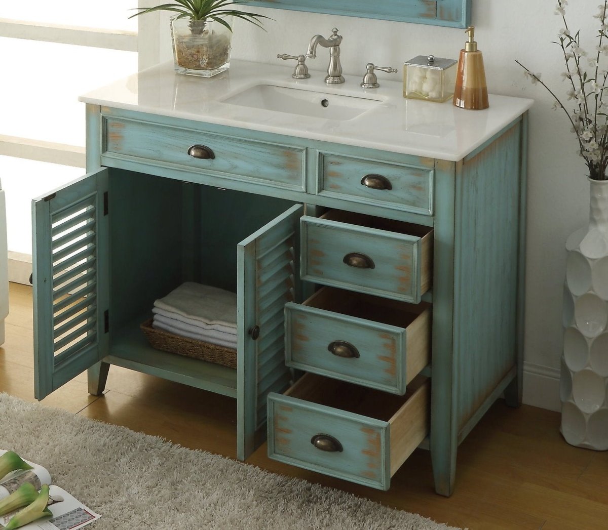 42" Abbeville Distressed Blue Bathroom Sink Vanity CF-78888BU - Bentoncollections