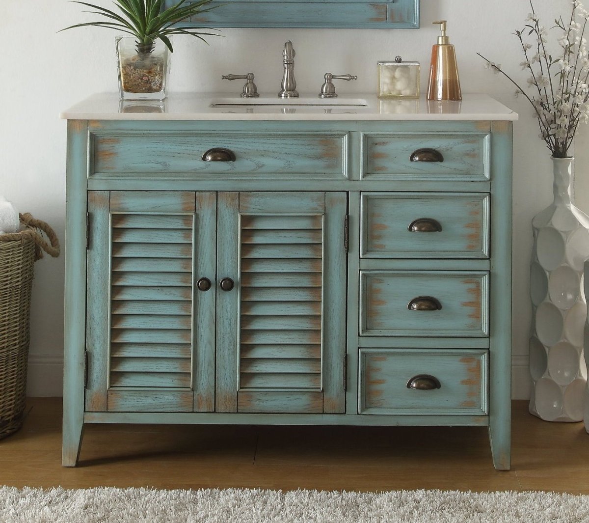 42" Abbeville Distressed Blue Bathroom Sink Vanity CF-78888BU - Bentoncollections