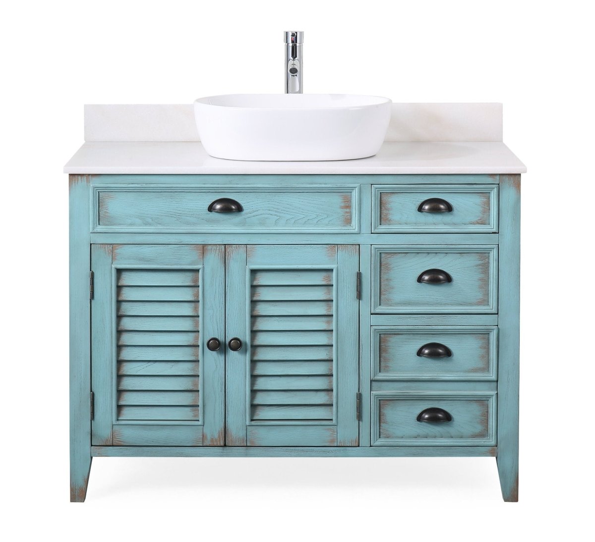 42" Abbeville Vessel Sink Vanity, Distressed Blue - Benton Collection Model CF-78881BU - Bentoncollections