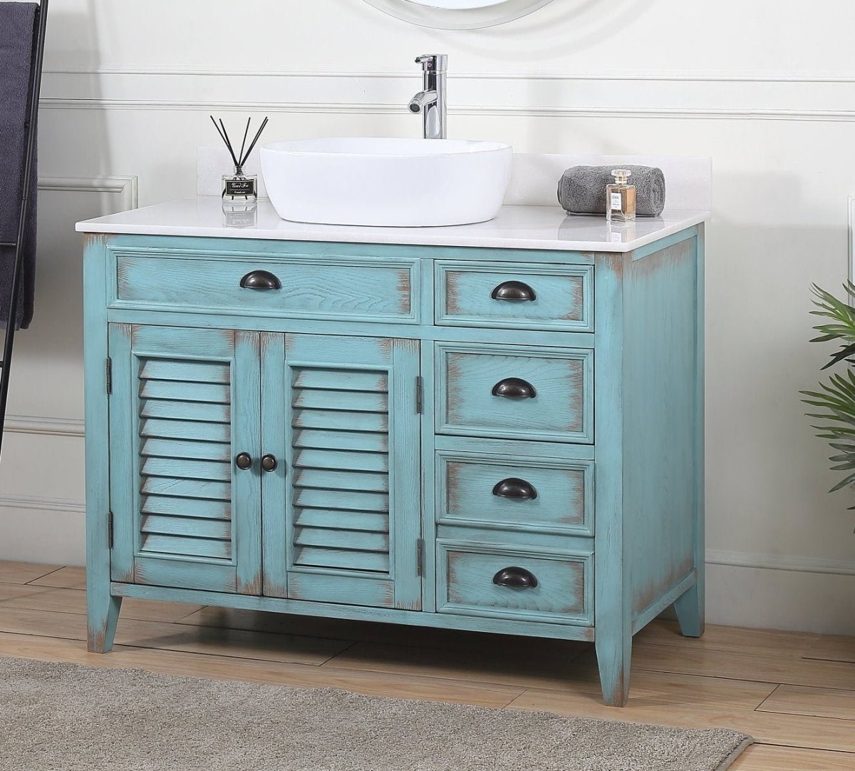 42" Abbeville Vessel Sink Vanity, Distressed Blue - Benton Collection Model CF-78881BU - Bentoncollections