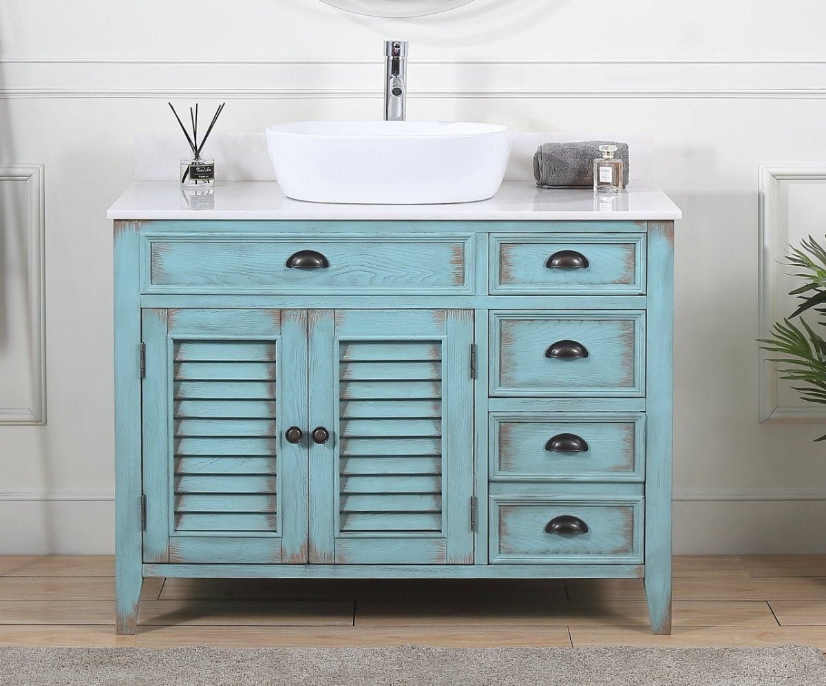 42" Abbeville Vessel Sink Vanity, Distressed Blue - Benton Collection Model CF-78881BU - Bentoncollections