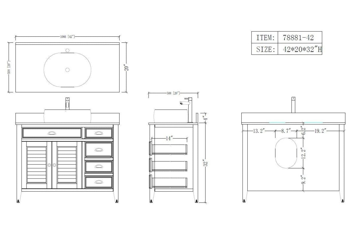 42" Abbeville Vessel Sink Vanity, Distressed Blue - Benton Collection Model CF-78881BU - Bentoncollections