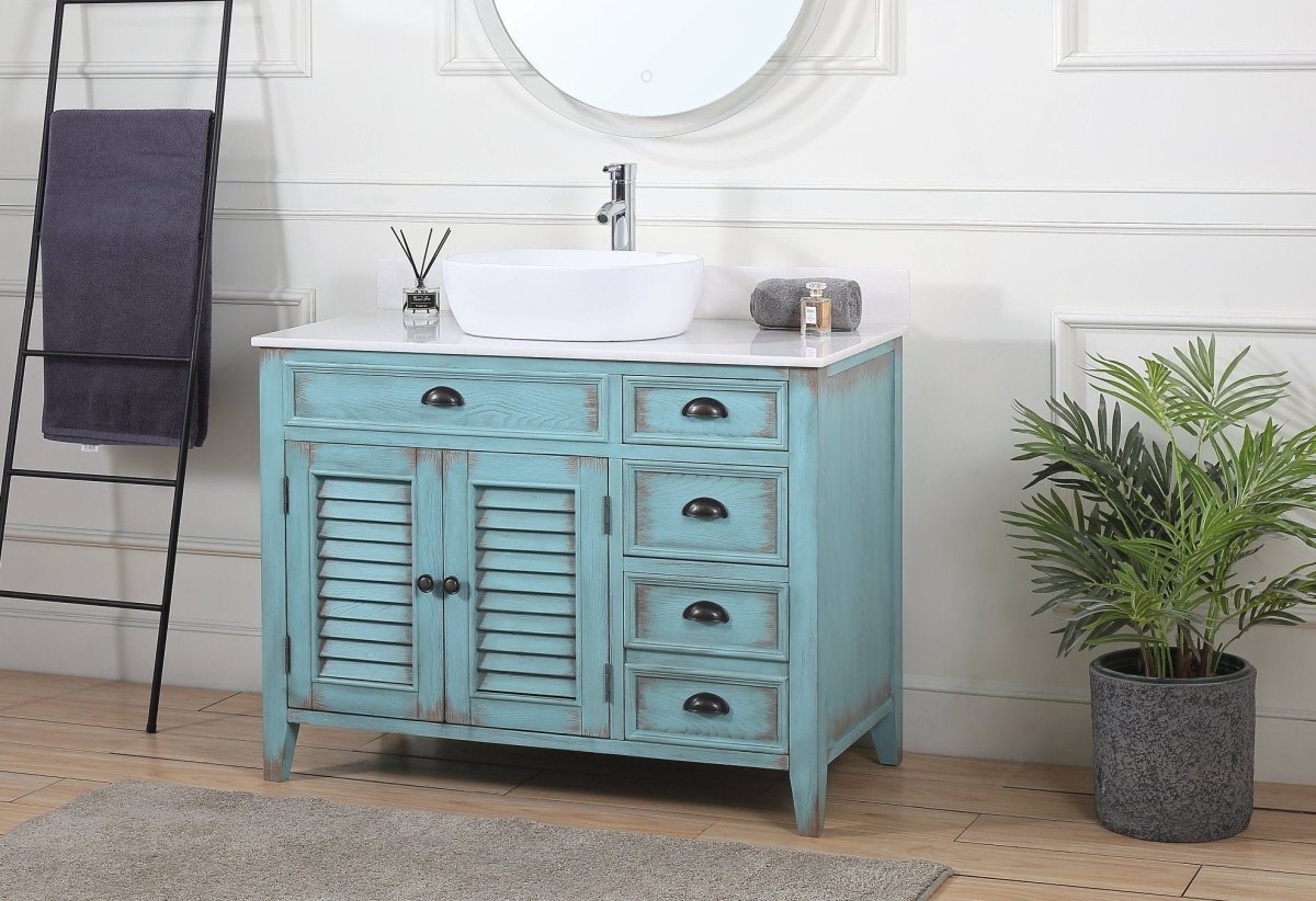 42" Abbeville Vessel Sink Vanity, Distressed Blue - Benton Collection Model CF-78881BU - Bentoncollections