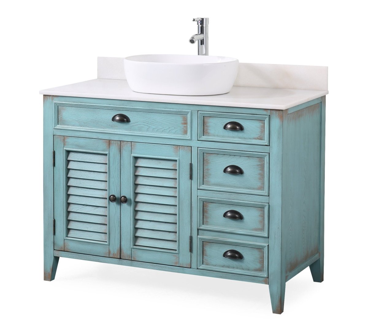 42" Abbeville Vessel Sink Vanity, Distressed Blue - Benton Collection Model CF-78881BU - Bentoncollections
