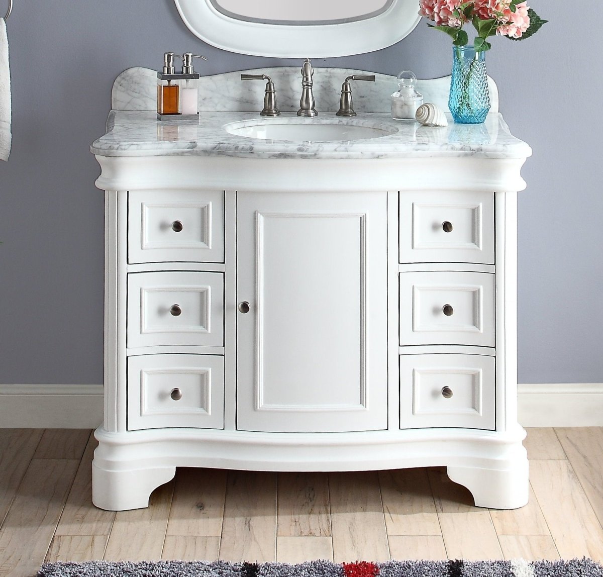 42" Benton Collection Carrara Marble Top Sesto White Bathroom Vanity Q1044W - Bentoncollections