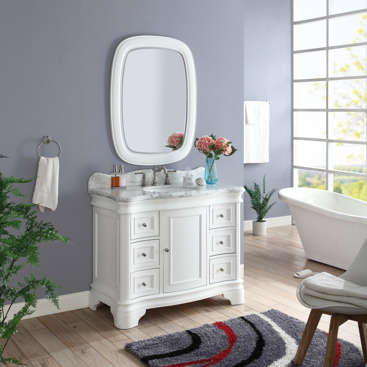 42" Benton Collection Carrara Marble Top Sesto White Bathroom Vanity Q1044W - Bentoncollections