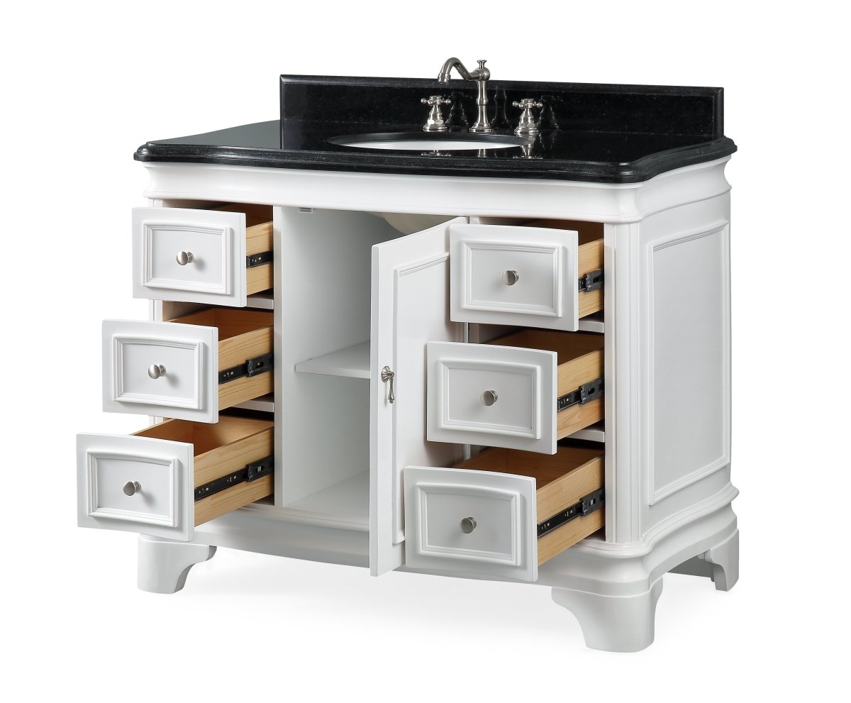 42" Benton Collection Sesto White Bathroom Vanity - Q1044W-GT - Bentoncollections