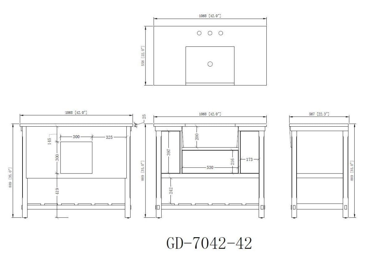 42-Inches Kendia Farmhouse Sink Bathroom Vanity - GD-7042-WT42-GT - Bentoncollections