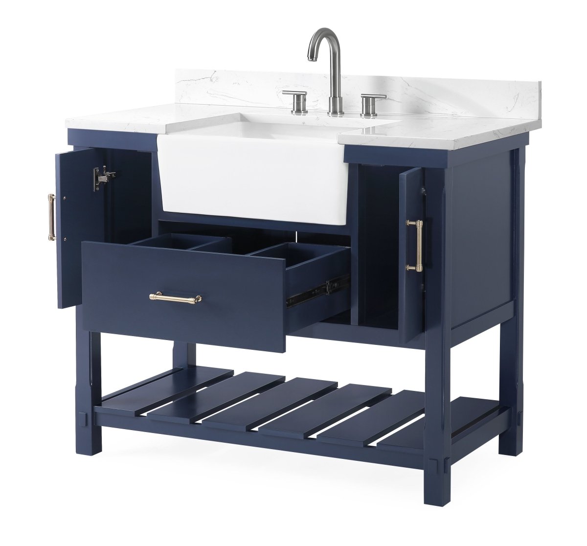 42-Inches Kendia Navy Blue Farmhouse Sink Bathroom Vanity - FW-7042-NB42 - Bentoncollections