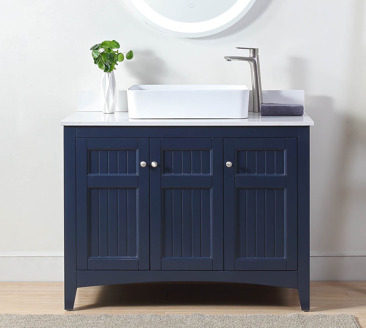 42" Navy Blue Triadsville Cottage-Style Vessel Sink Bathroom Vanity With White Granite Top ZK-77333NB - Bentoncollections