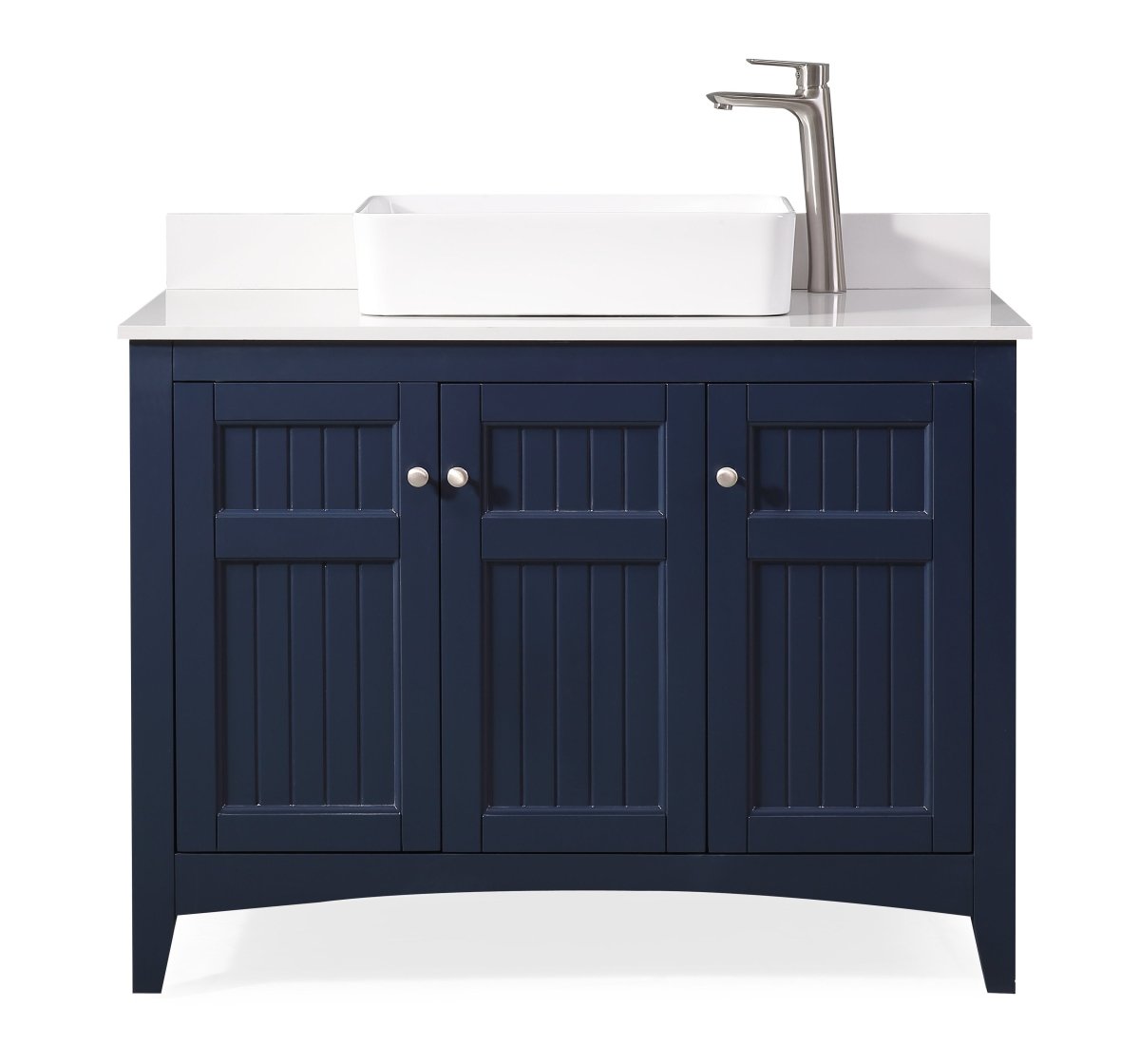42" Navy Blue Triadsville Cottage-Style Vessel Sink Bathroom Vanity With White Granite Top ZK-77333NB - Bentoncollections