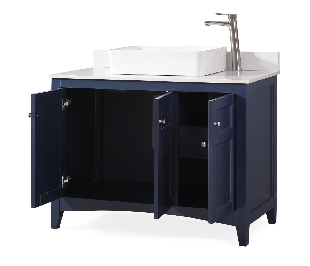 42" Navy Blue Triadsville Cottage-Style Vessel Sink Bathroom Vanity With White Granite Top ZK-77333NB - Bentoncollections