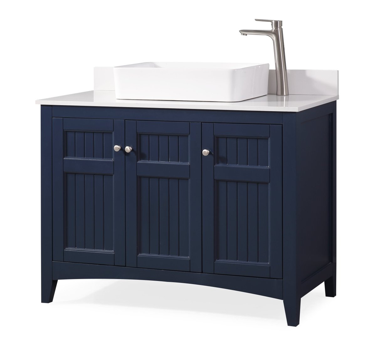42" Navy Blue Triadsville Cottage-Style Vessel Sink Bathroom Vanity With White Granite Top ZK-77333NB - Bentoncollections