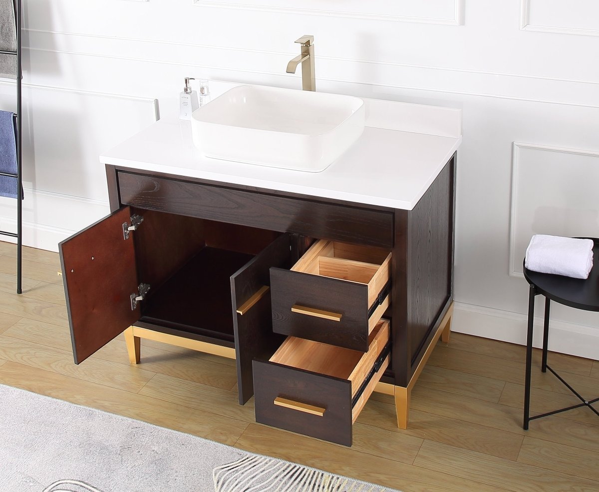 42" Tennant Brand Modern Style Beatrice Vessel Sink Bathroom Vanity - TB-9942DK-42QT - Bentoncollections