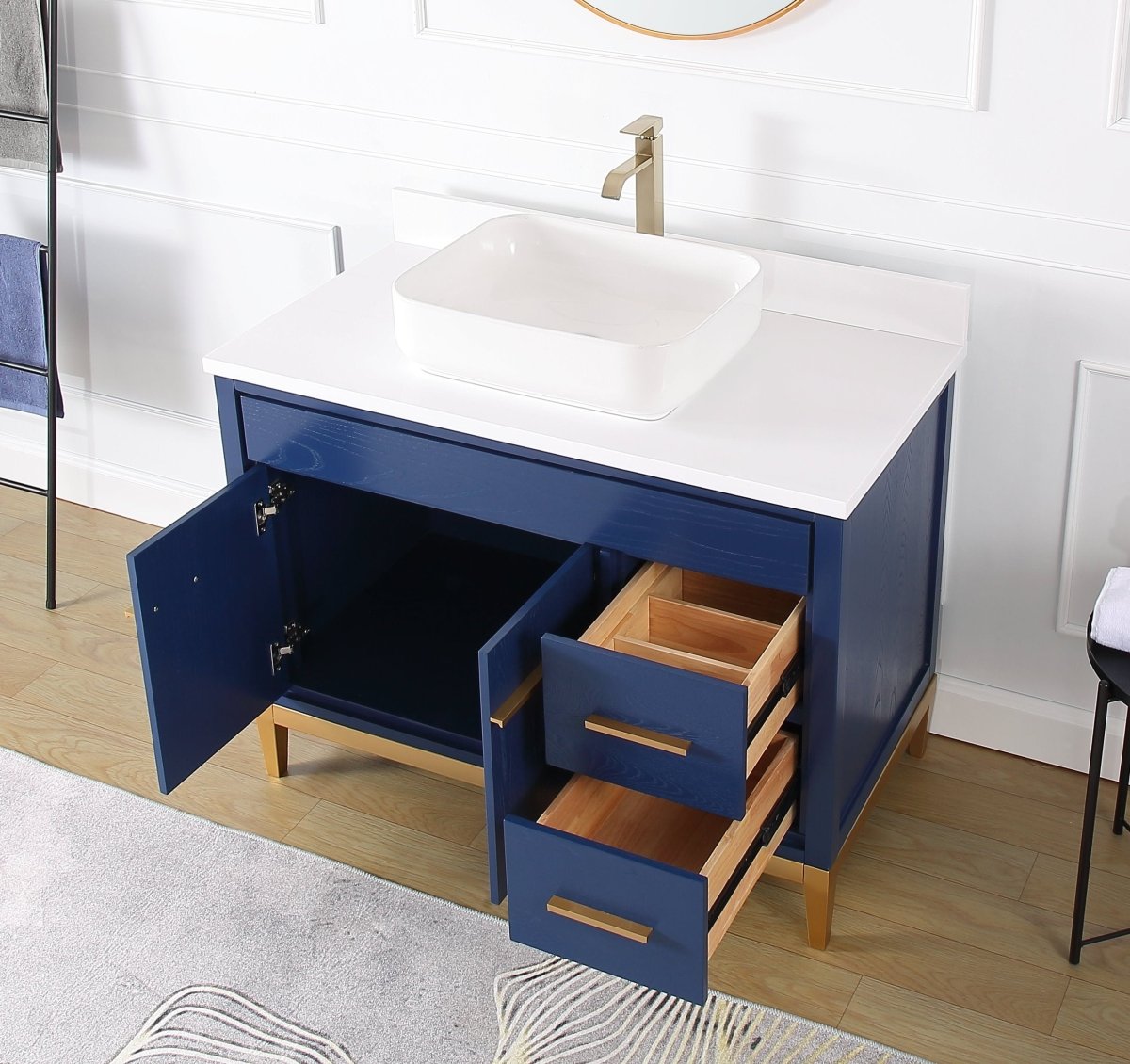 42" Tennant Brand Modern Style Blue Beatrice Vessel Sink Bathroom Vanity - TB-9942VB-42QT - Bentoncollections