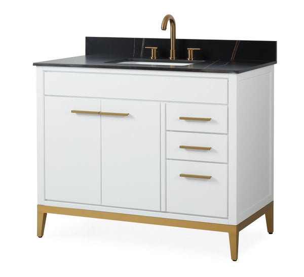 42" Tennant Brand Modern Style White Beatrice Single Sink Bathroom Vanity - TB-9777-WT42BK - Bentoncollections