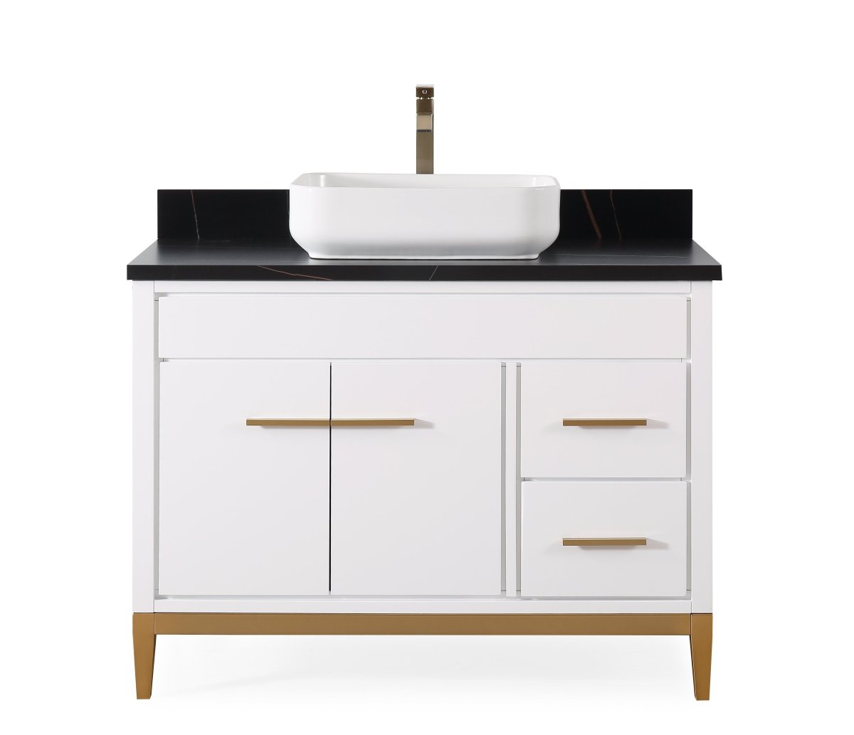 42" Tennant Brand Modern Style White Beatrice Vessel Sink Bathroom Vanity - TB-9942WT-42BK - Bentoncollections