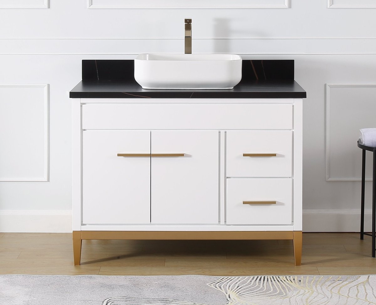 42" Tennant Brand Modern Style White Beatrice Vessel Sink Bathroom Vanity - TB-9942WT-42BK - Bentoncollections