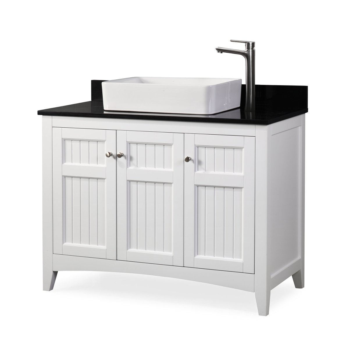 42" White Triadsville Cottage-Style Vessel Sink Bathroom Vanity With Black Granite Top ZK-77888GT - Bentoncollections