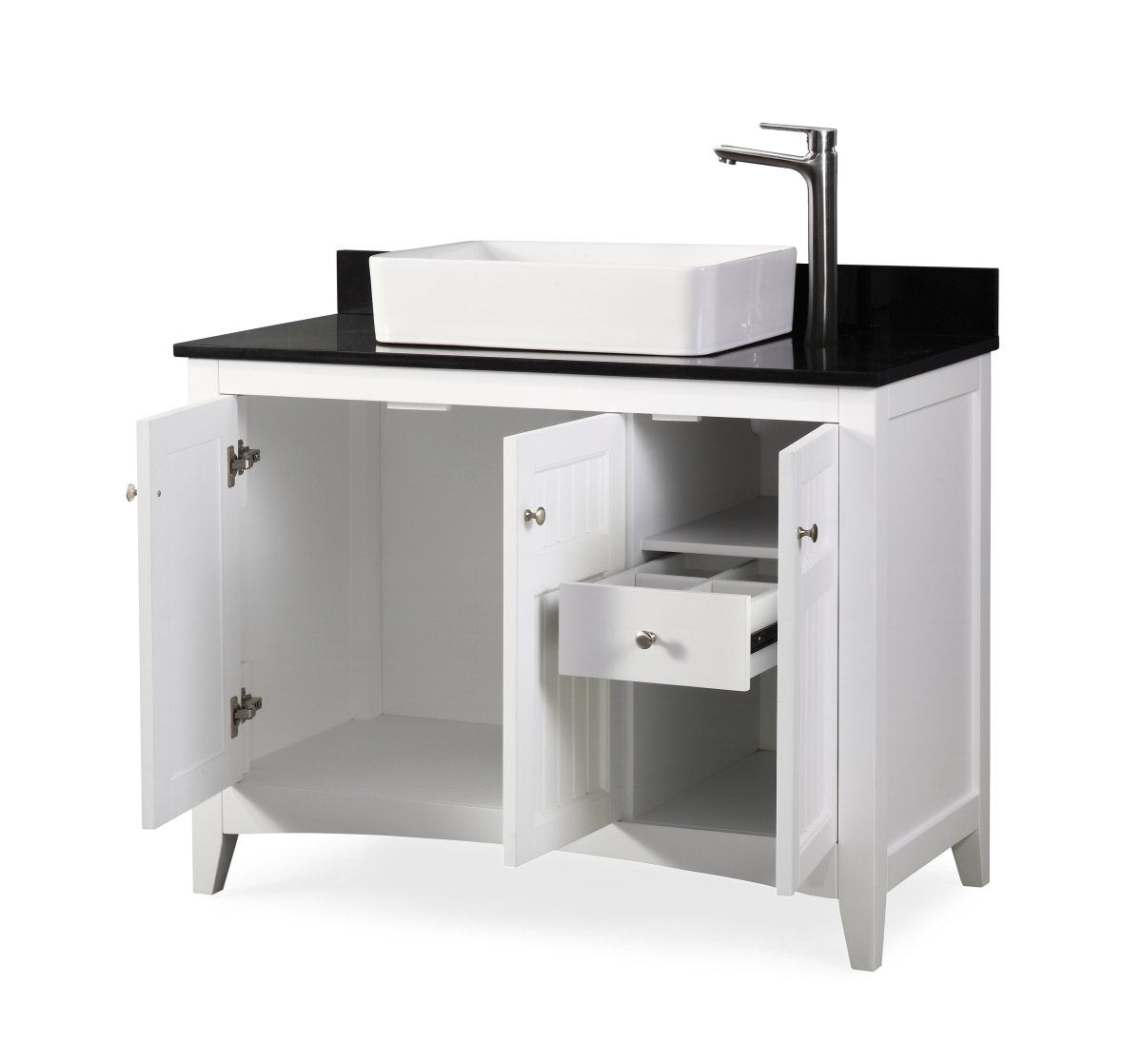 42" White Triadsville Cottage-Style Vessel Sink Bathroom Vanity With Black Granite Top ZK-77888GT - Bentoncollections