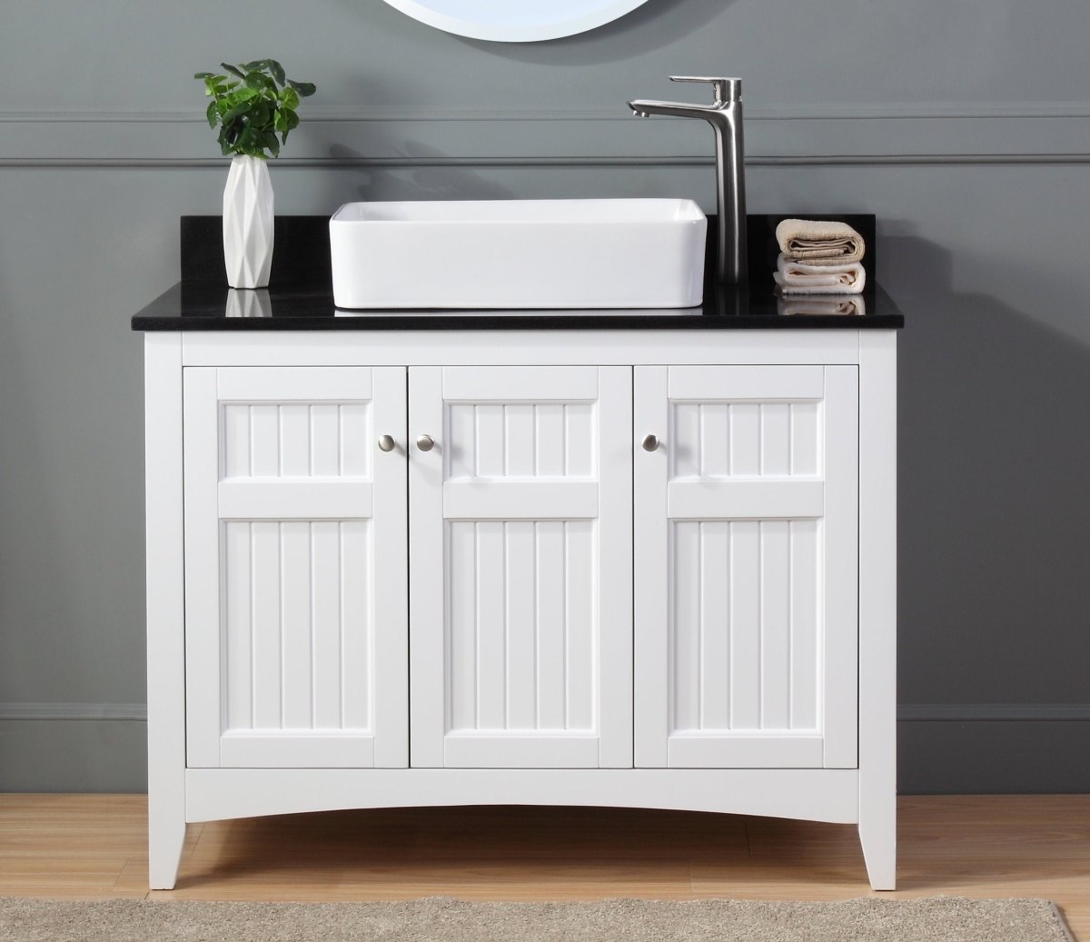 42" White Triadsville Cottage-Style Vessel Sink Bathroom Vanity With Black Granite Top ZK-77888GT - Bentoncollections