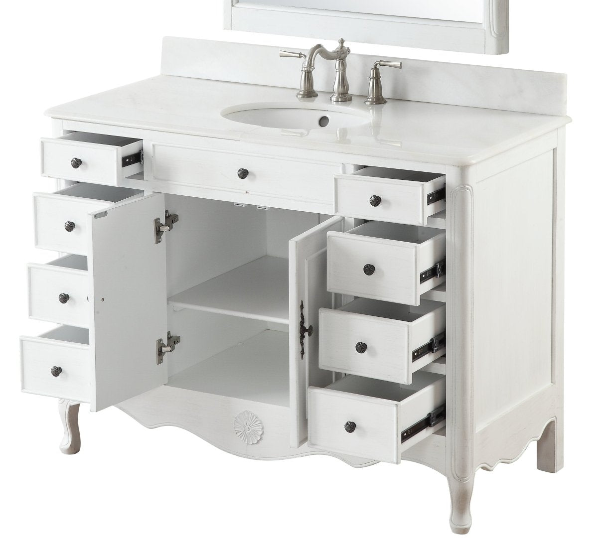 46.5" Benton Collection Distressed Antique White Fayetteville Bathroom Sink Vanity HF-8535AW - Bentoncollections