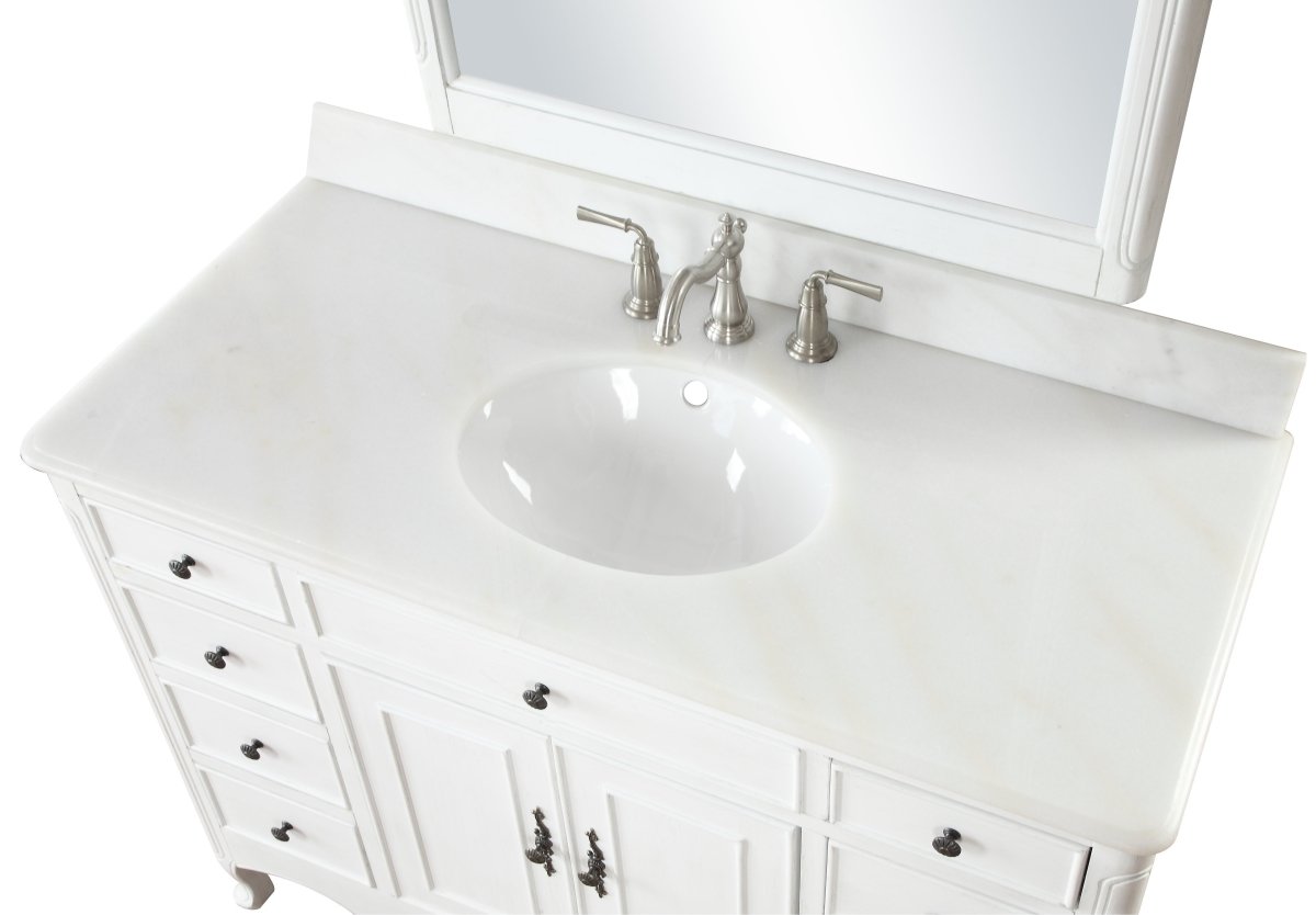 46.5" Benton Collection Distressed Antique White Fayetteville Bathroom Sink Vanity HF-8535AW - Bentoncollections
