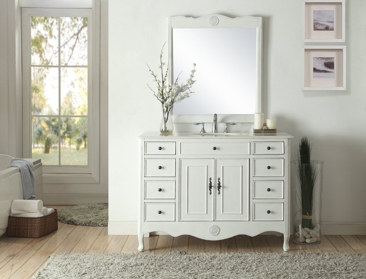 46.5" Benton Collection Distressed Antique White Fayetteville Bathroom Sink Vanity HF-8535AW - Bentoncollections