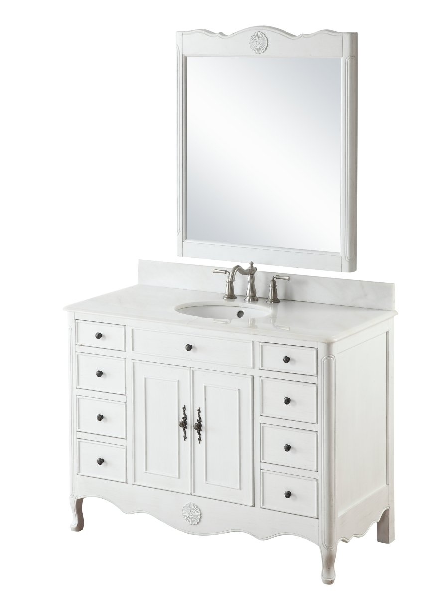 46.5" Benton Collection Distressed Antique White Fayetteville Bathroom Sink Vanity HF-8535AW - Bentoncollections