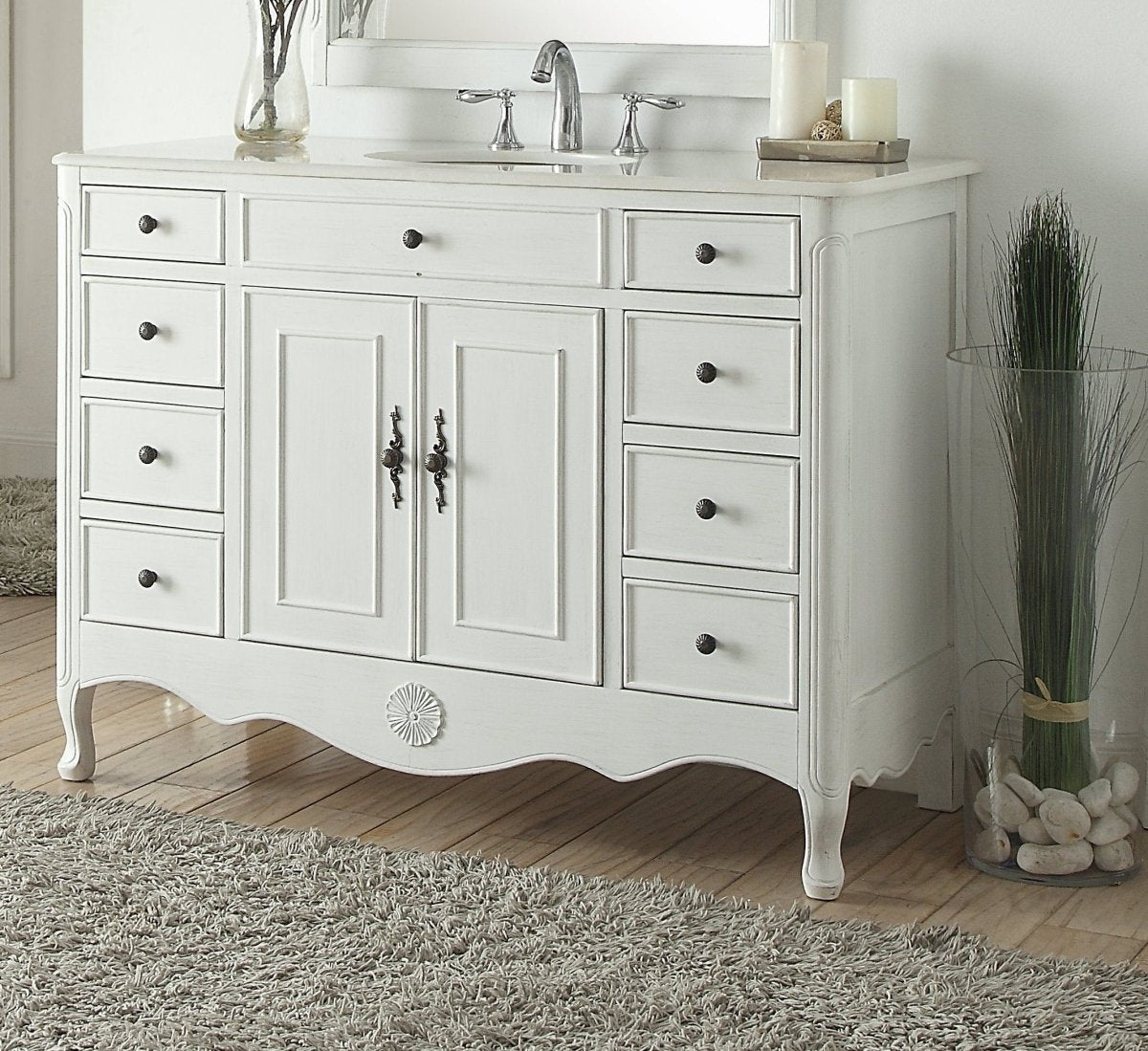 46.5" Benton Collection Distressed Antique White Fayetteville Bathroom Sink Vanity HF-8535AW - Bentoncollections