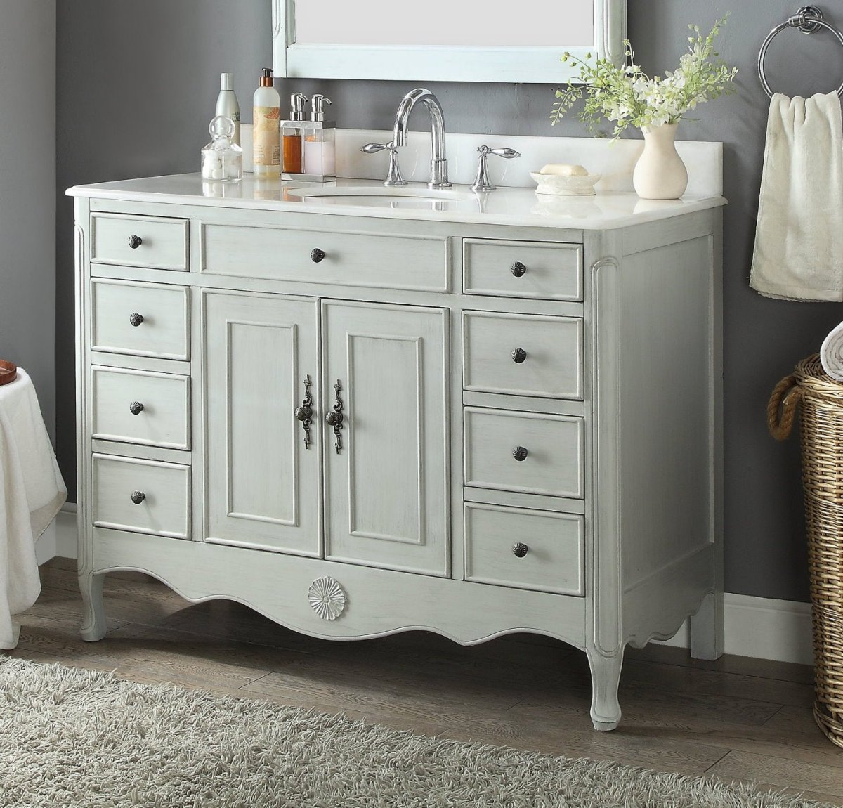 46.5" Benton Collection Distressed Grey Fayetteville Bathroom Sink Vanity HF-8535CK - Bentoncollections