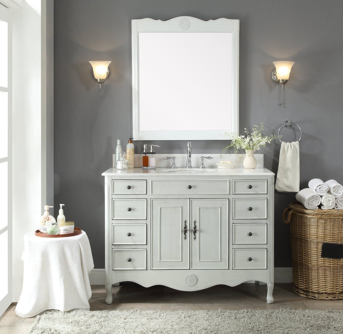 46.5" Benton Collection Distressed Grey Fayetteville Bathroom Sink Vanity HF-8535CK - Bentoncollections