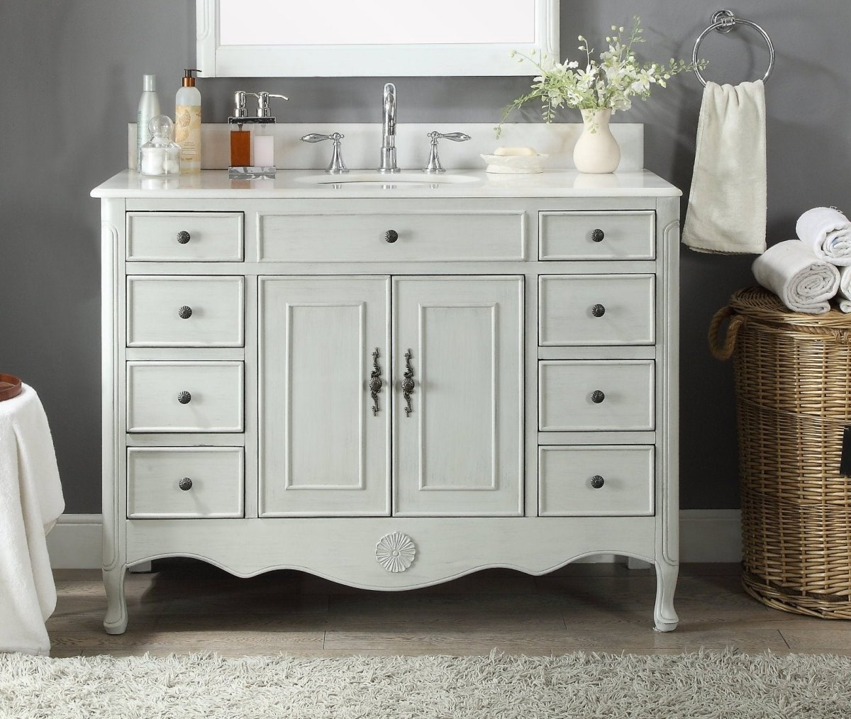 46.5" Benton Collection Distressed Grey Fayetteville Bathroom Sink Vanity HF-8535CK - Bentoncollections