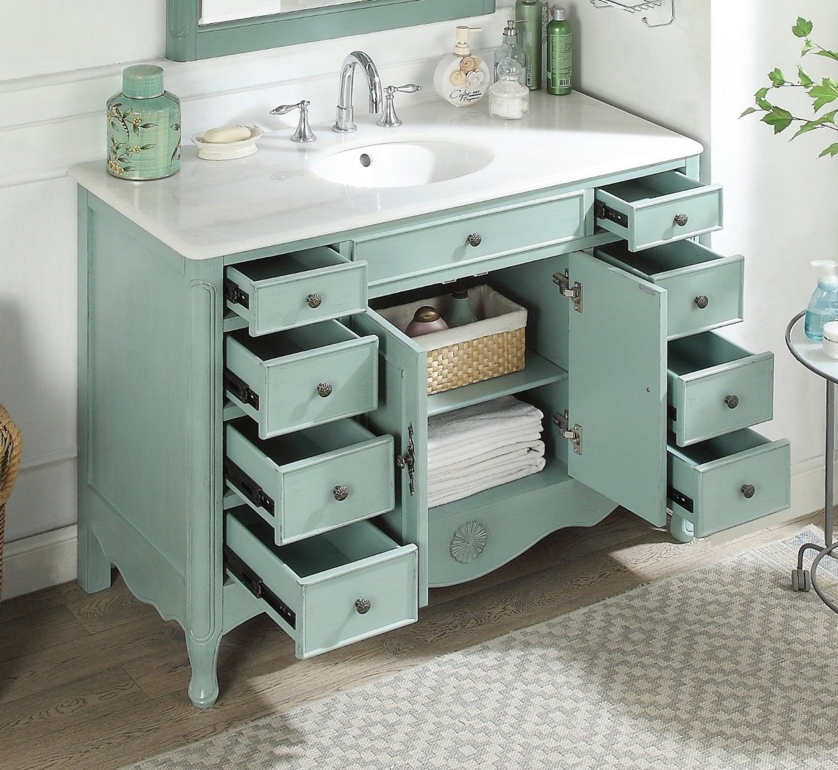 46.5" Benton Collection Distressed Light Blue Fayetteville Bathroom Sink Vanity HF-8535BU - Bentoncollections