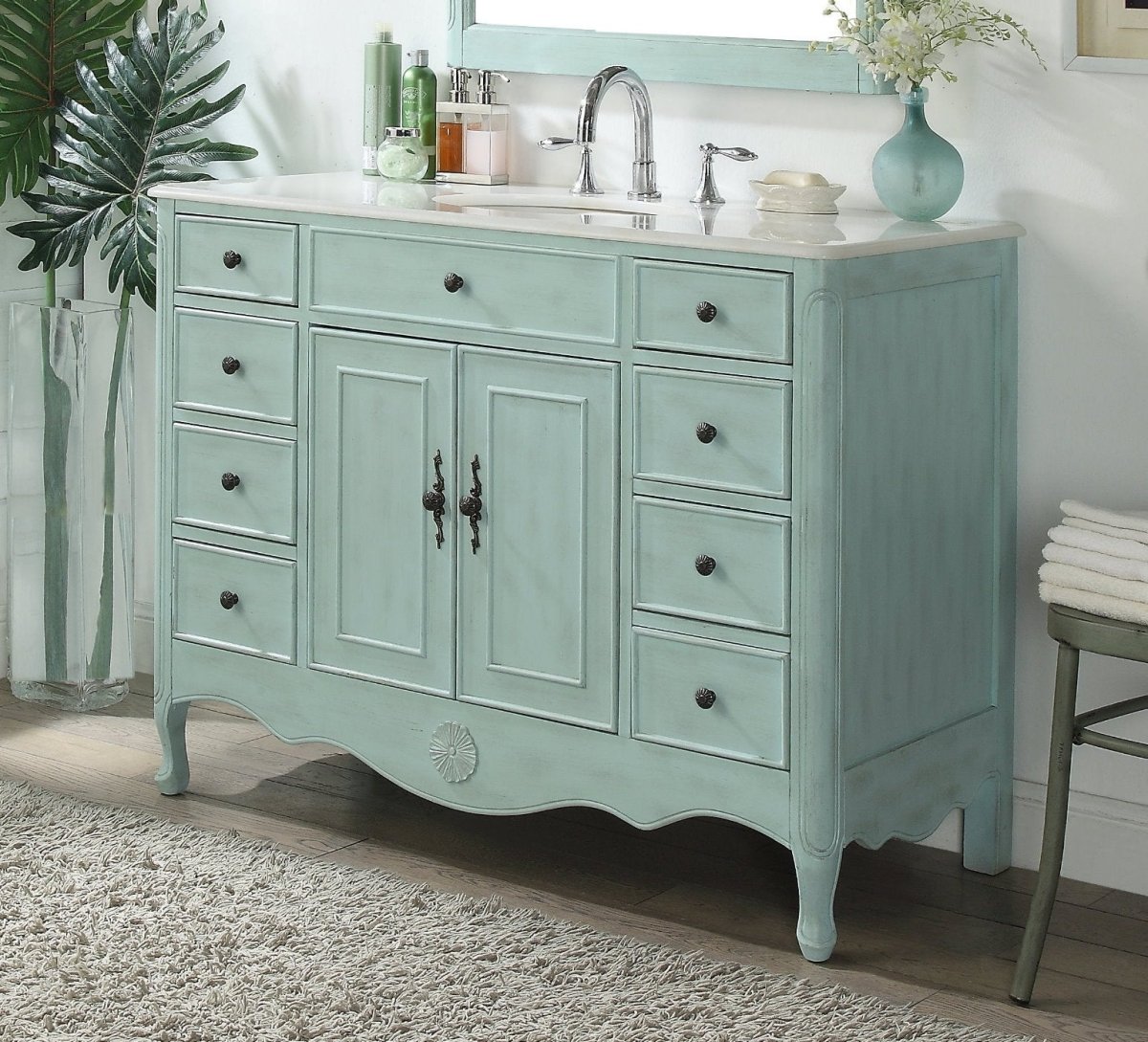 46.5" Benton Collection Distressed Light Blue Fayetteville Bathroom Sink Vanity HF-8535BU - Bentoncollections
