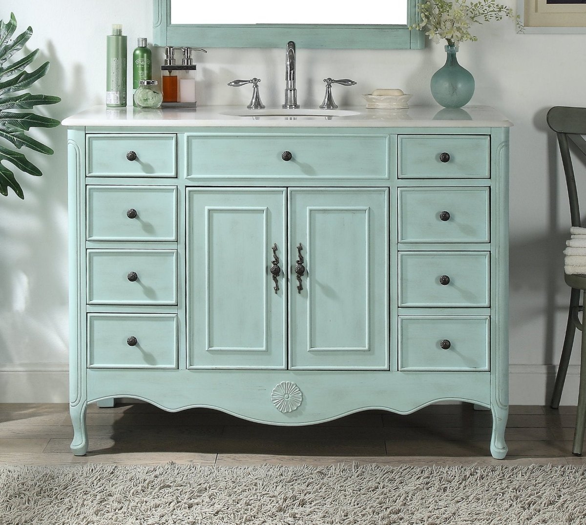 46.5" Benton Collection Distressed Light Blue Fayetteville Bathroom Sink Vanity HF-8535BU - Bentoncollections