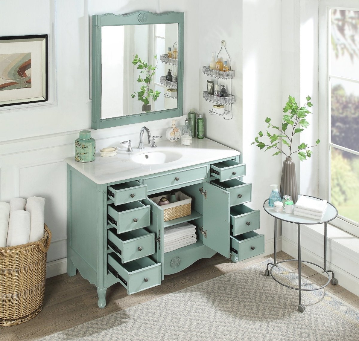 46.5" Benton Collection Distressed Light Blue Fayetteville Bathroom Sink Vanity HF-8535BU - Bentoncollections