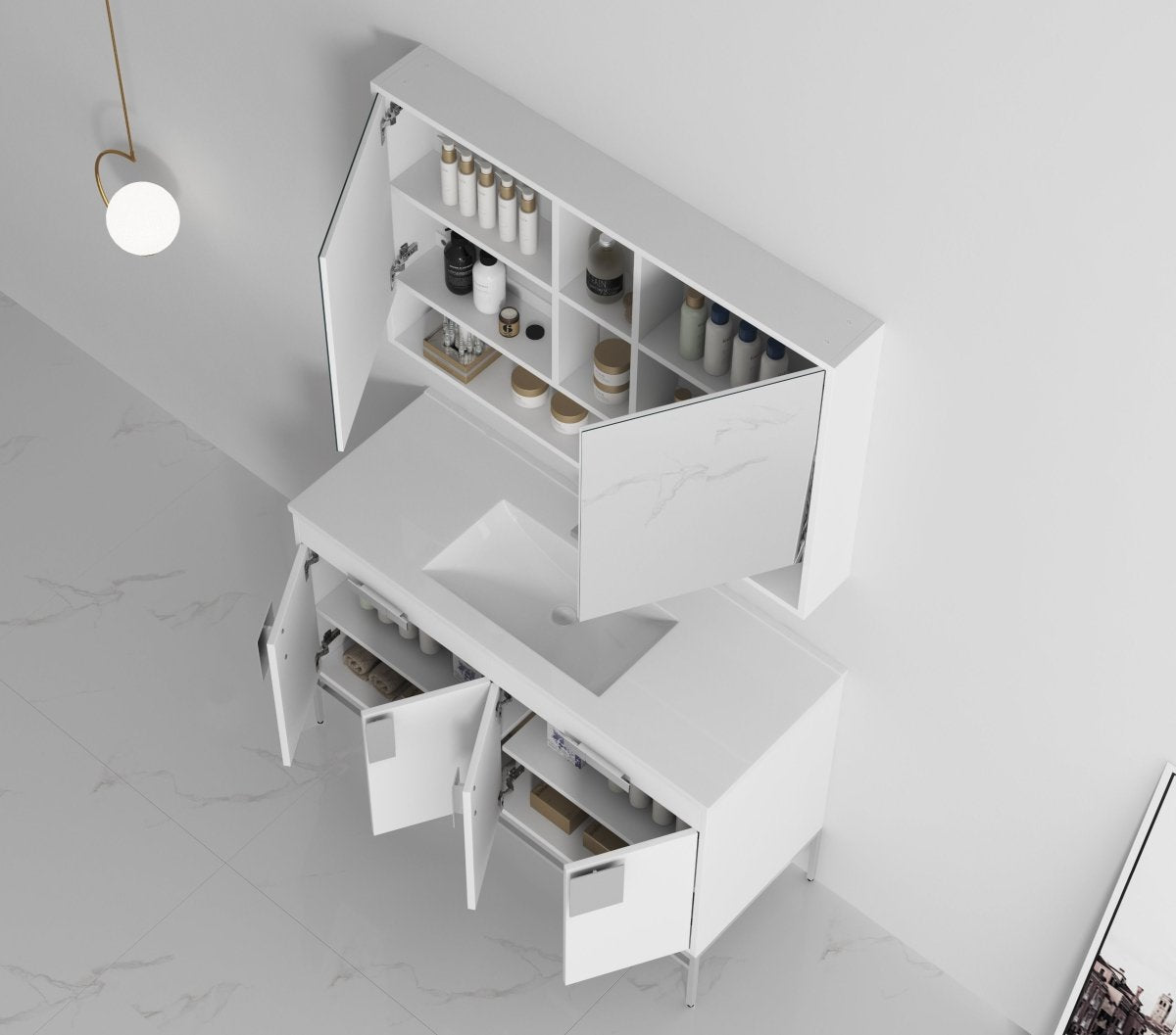 47" Tennant Brand Kuro Minimalistic White Single Sink Bathroom Vanity CL-101WH-50SK - Bentoncollections