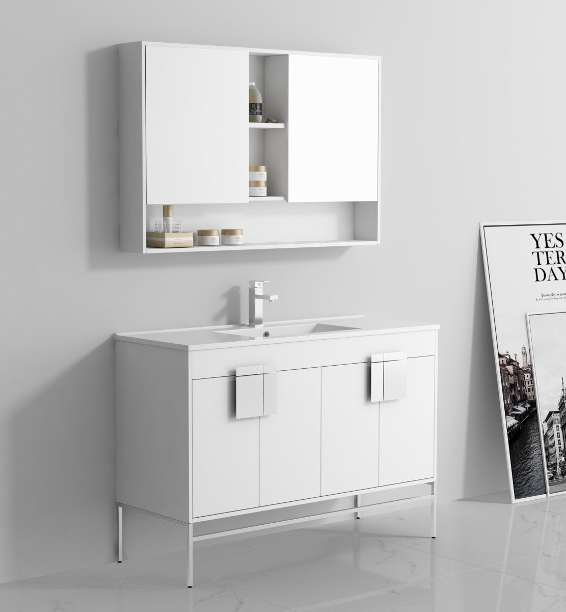 47" Tennant Brand Kuro Minimalistic White Single Sink Bathroom Vanity CL-101WH-50SK - Bentoncollections