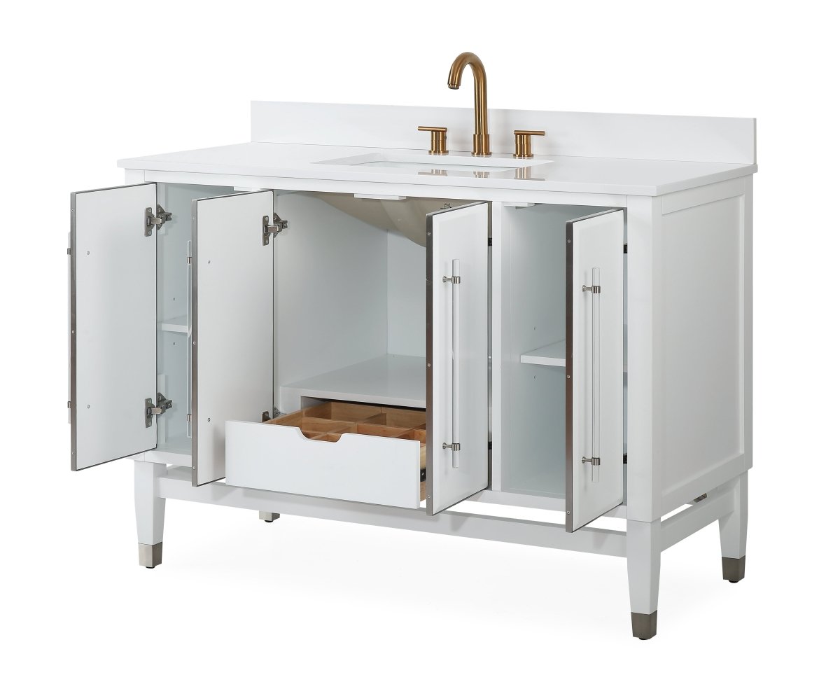 48" Tennant Brand Bertone White Modern Bathroom Sink Vanity Q164WT-48QT - Bentoncollections